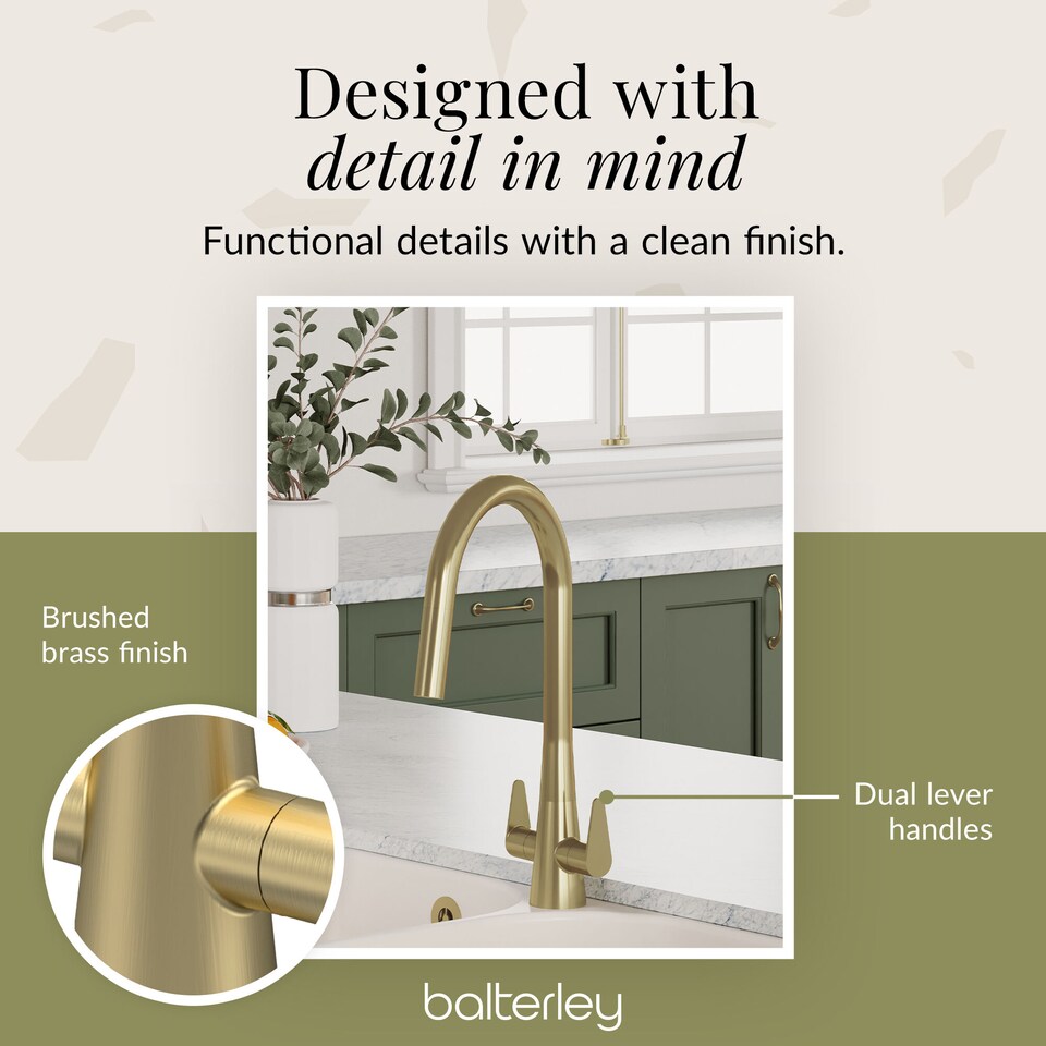 image 1 of Situla Kitchen Mono Mixer Tap Dual Lever Brushed Brass 398mm | Copper | Brushed Brass | 1