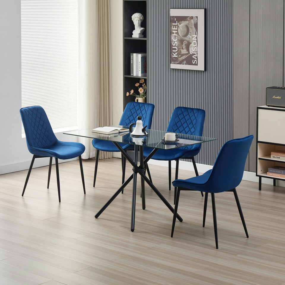 image 1 of Miami Dining Table with 4 Amelia Velvet Chairs Green