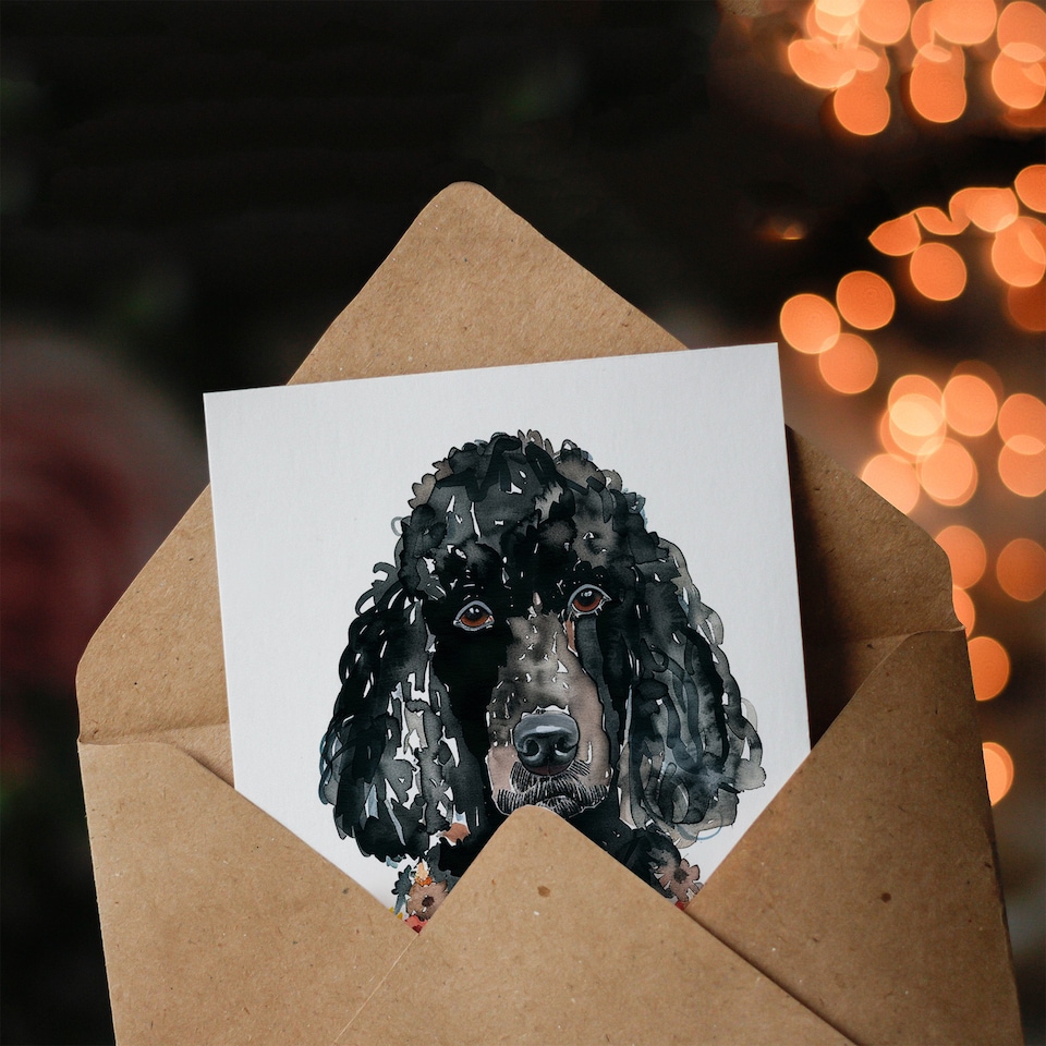 image 1 of Black Poodle Colourful Flower Fur Coat Dog Lover Birthday Card