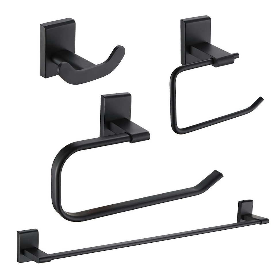 image 1 of Showerdrape Unity Black Stainless Steel Wall Mounted 4 Piece Bathroom Accessory Set