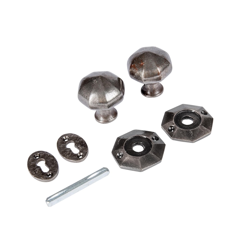 image 1 of Hammer & Tongs Octagonal Rim & Mortice Door Knob - W60mm - Raw | Grey | Raw