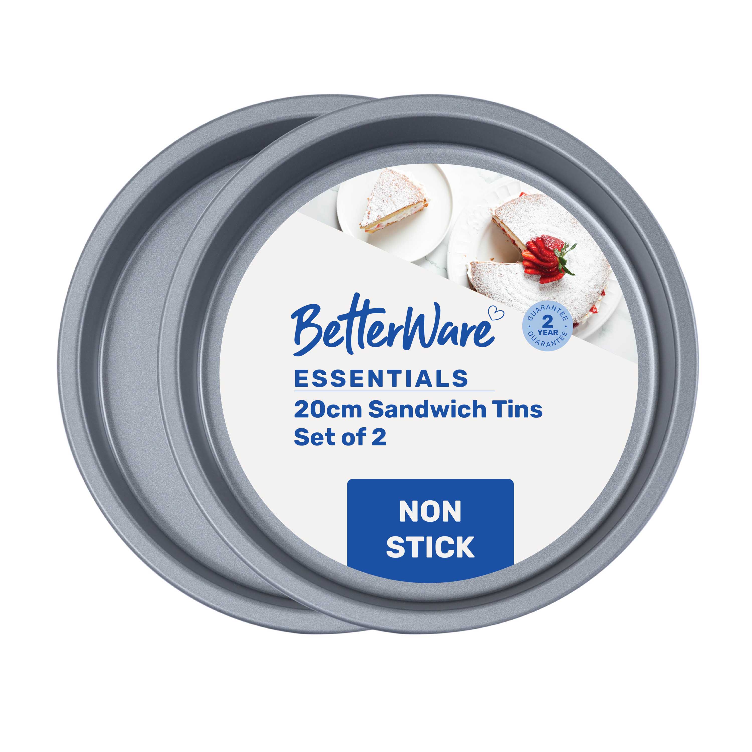 Betterware Essentials 2 x 20cm Non-Stick Sandwich Tins in Silver | Size: 2 x 20 cm