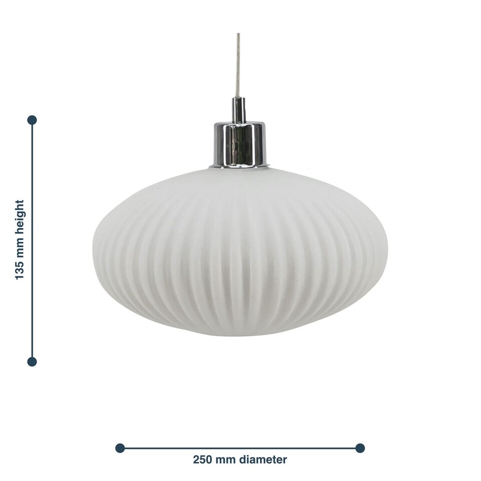 image 1 of Set of 2 Baton - White Ribbed Glass Easy Fit Pendant Shades | White | Medium | 2