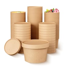 ECONX 8oz Disposable Paper Soup Cups Food Containers with Lids Takeaway Tubs 50pc