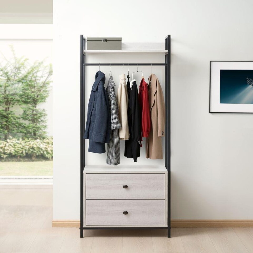 image 1 of Alva Open Wardrobe with 2 Drawers White | White Oak