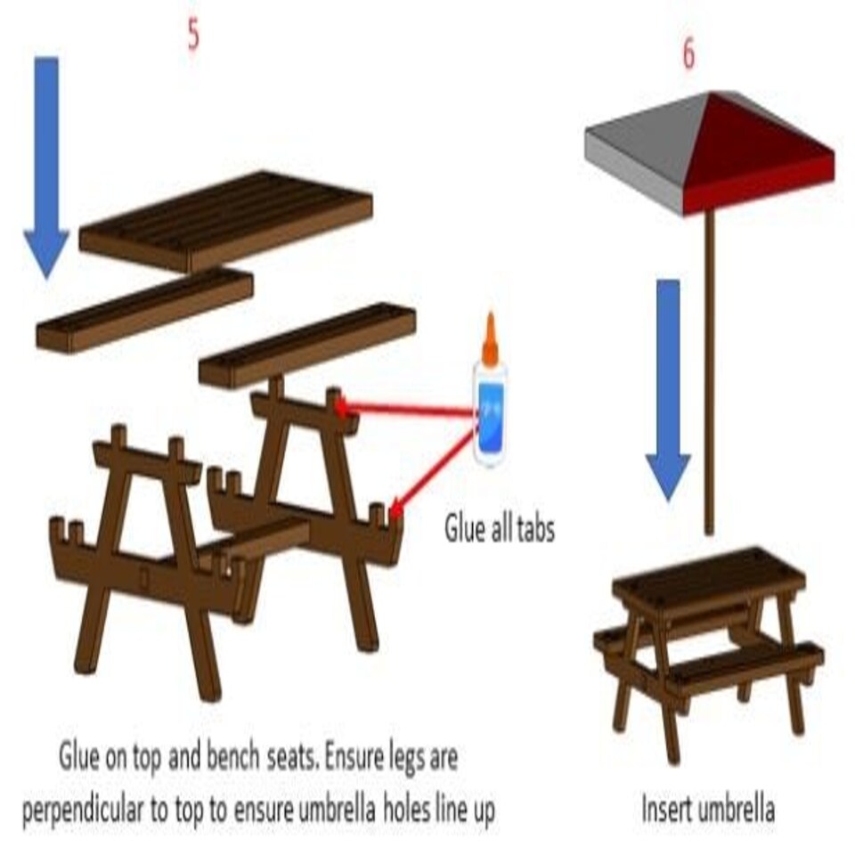 image 1 of Slot Car Scenery Trackside Picnic Table and Umbrella Pub Bench Blue 1:32 WASP P