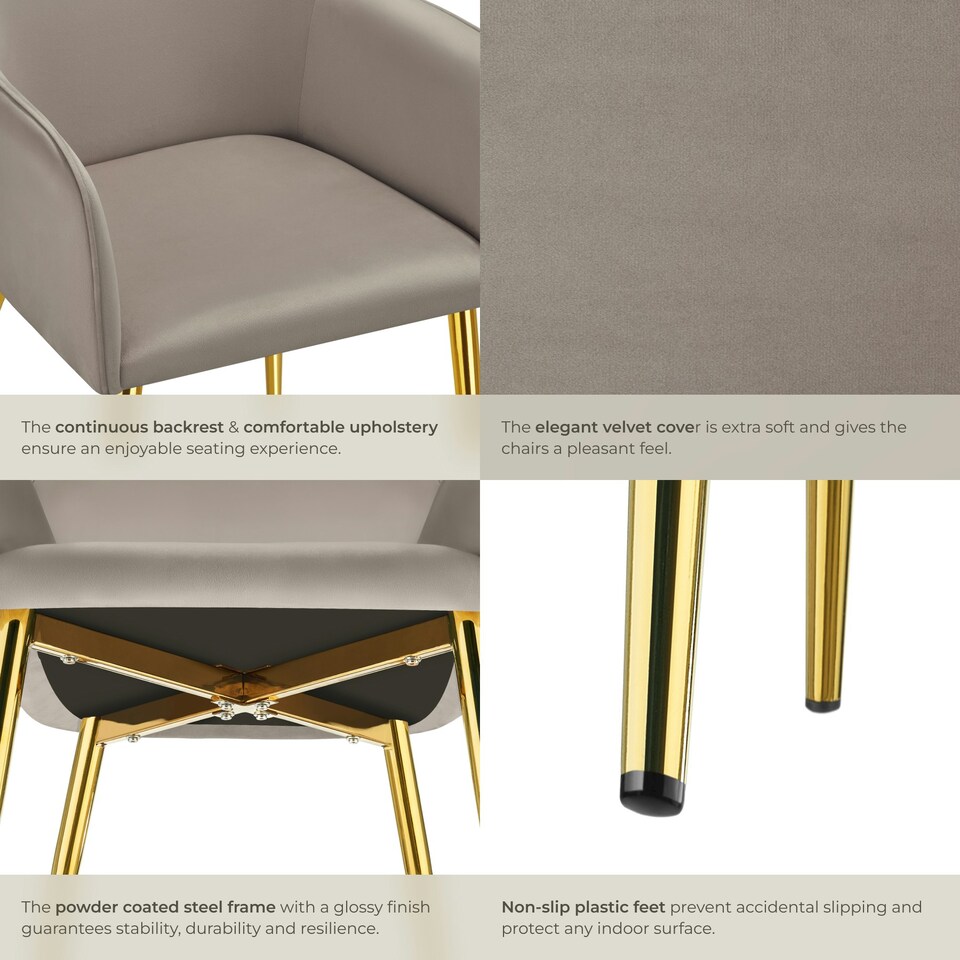 image 1 of Dining Chair Avane - velvet look, padded armchair, high backrest and high armrests - Set of 2 Grey | Taupe