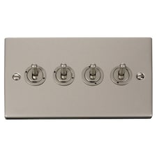 SE HOME Pearl Nickel 4 Gang 2 Way 10AX Toggle Light Switch | Silver | Pearl Nickel