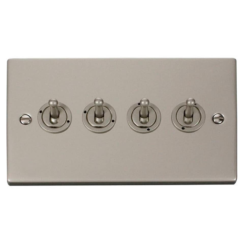 SE HOME Pearl Nickel 4 Gang 2 Way 10AX Toggle Light Switch | Silver | Pearl Nickel