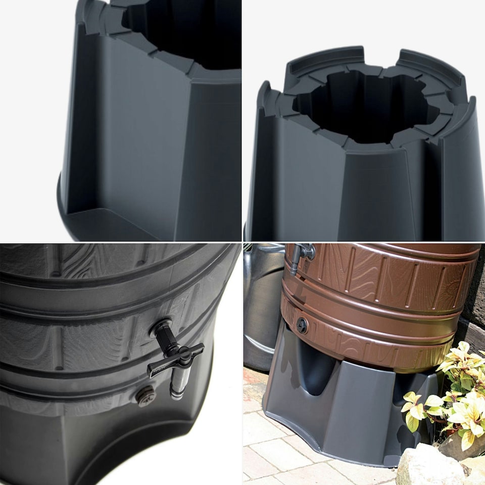 image 1 of Water Butt Kit with Tap, Diverter & Bio Cleaner –  Rainwater Collector for Garden, Balcony & Terrace – Durable Plastic Water Storage Tank Black