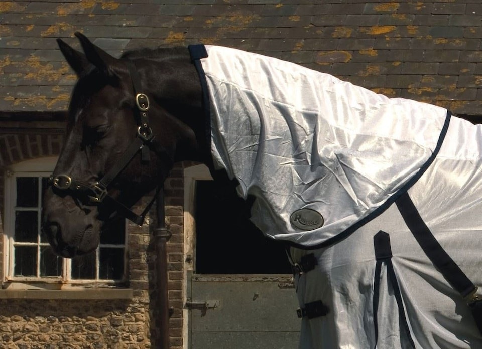 image 1 of Rhinegold Fly Rug With Neck Cover | White | Colour: Zebra
Size: 4ft 6