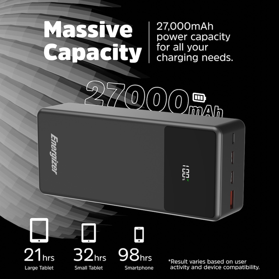 image 1 of Energizer 27mAh USB-C PD 65W Notebook Power Bank black