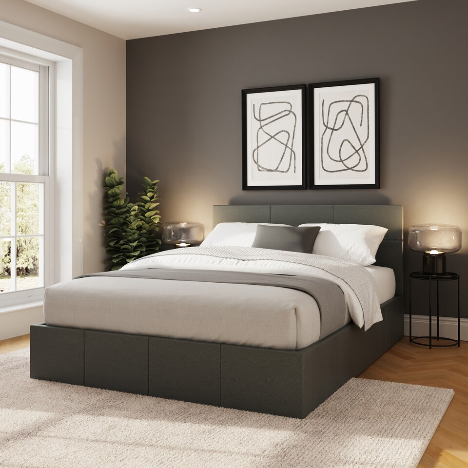 image 1 of Side Lift Ottoman Storage Bed King Grey | Grey | Grey