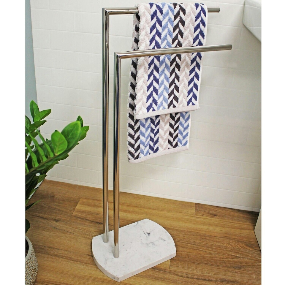 image 1 of Showerdrape Octavia White Marble & Chrome Freestanding Towel Stand