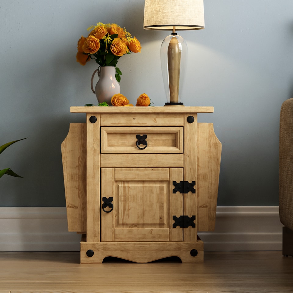 image 1 of Vida Designs Corona Magazine Table 1 Door 1 Drawer Cabinet, Solid Pine Wood