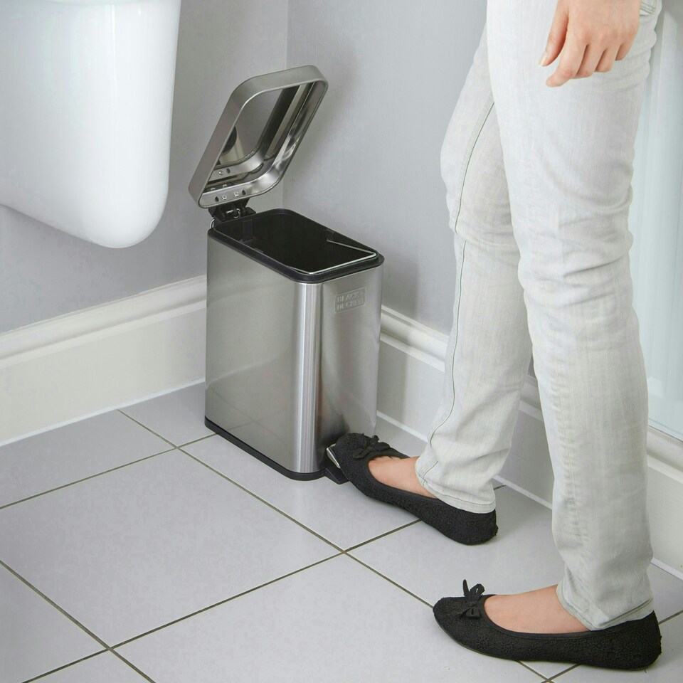 image 1 of BLACK+DECKER 5L Metallic Grey Pedal Bin with Soft Close Lid