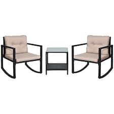 Outsunny 3Pcs Rattan Rocking Set Patio Table Chairs Conversation