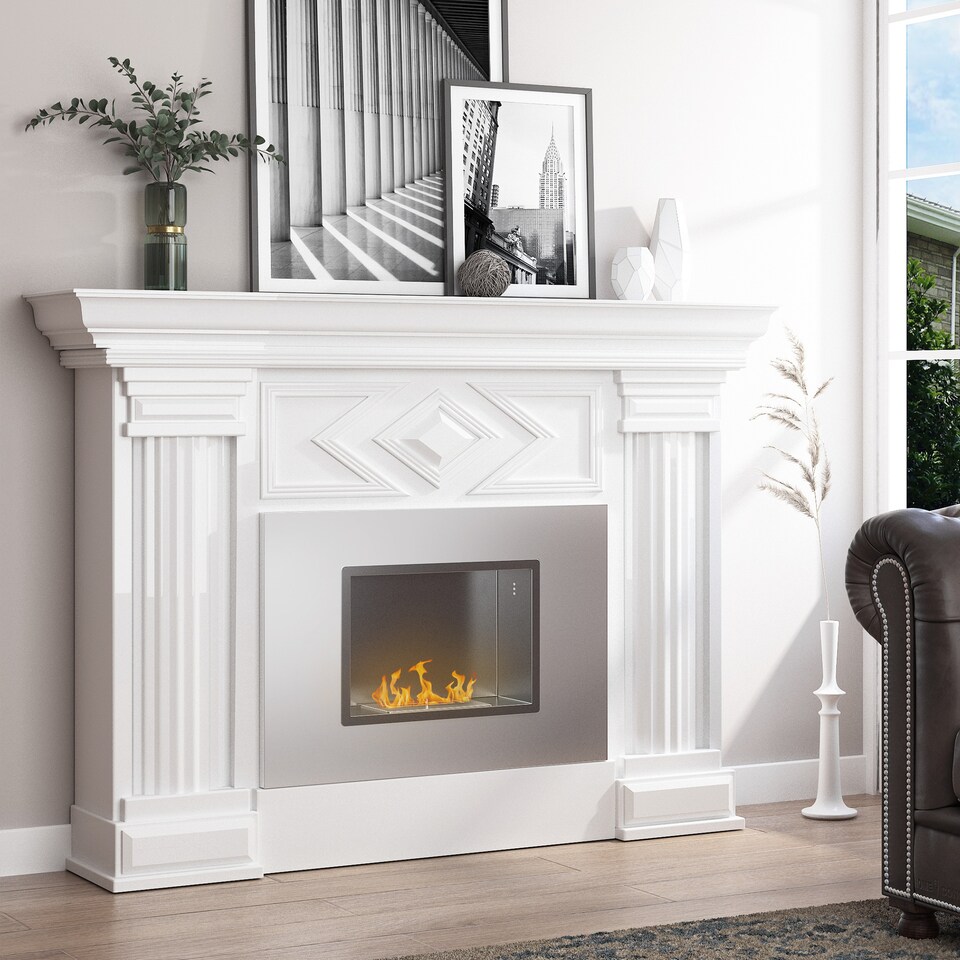 image 1 of HOMCOM Wall Mounted Ethanol Fireplace, Stainless Steel Bioethanol Heater Stove Fire with 1.2L Tank, 3 Hour Burning Time, 78  54 cm, Silver