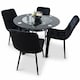 image 6 of Round Black Glass Dining Table Set with 4 Black Velvet Chairs Modern Dining Room Furniture