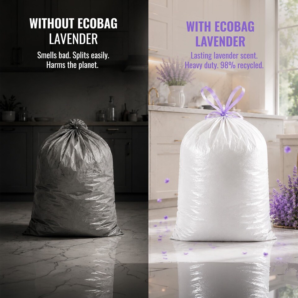 image 1 of Ecobag Lavender Scented Kitchen Drawstring Bin Liners Extra Strong Odour Control