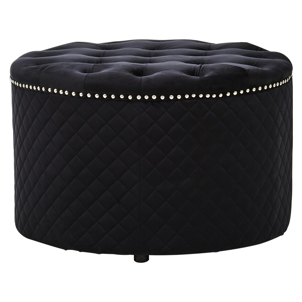 image 1 of Interiors by Premier Round Black Velvet Ottoman Black