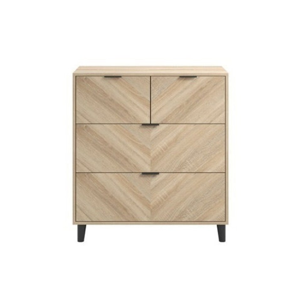 image 1 of Stockholm Chevron 4 Drawer Chest - Engineered Wood - L39 x W82 x H90 cm - Sonoma Oak/Black Matte