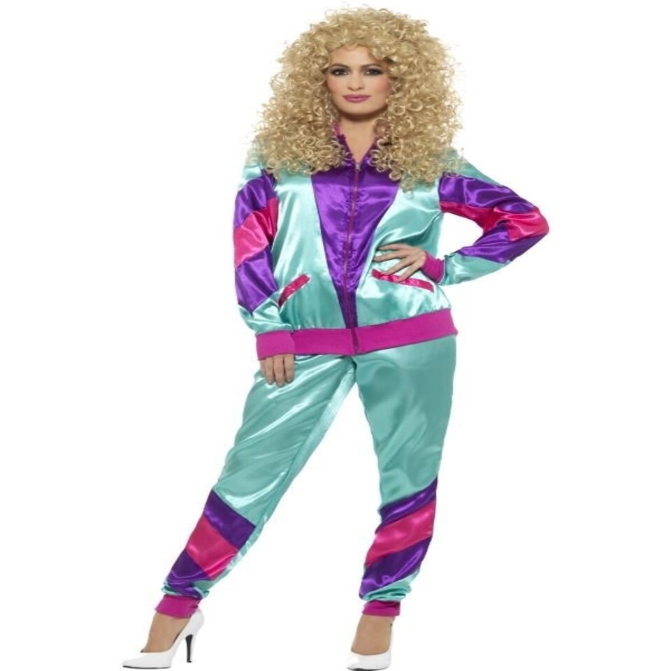 80s Height of Fashion Shell Suit Costume - Female - Teal & Purple - with Jacket & Trousers - 43130S S