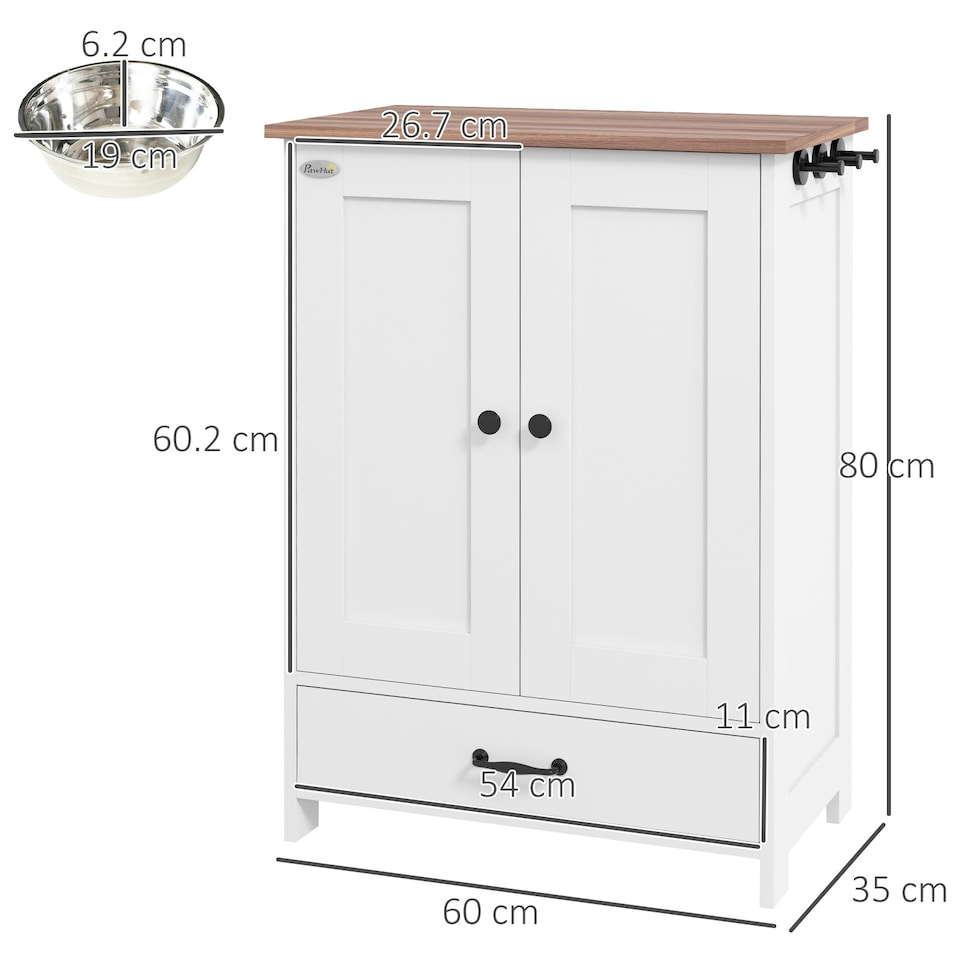 image 1 of PawHut Dog Feeding Station with Storage, Pet Feeding Station with Dog Bowls White | 80H x 60W x 35D cm