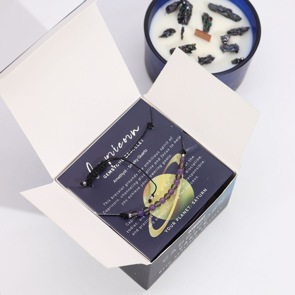 image 1 of Serenityy Zodiac Crystal Candle with Gemstone Bracelet - Capricorn