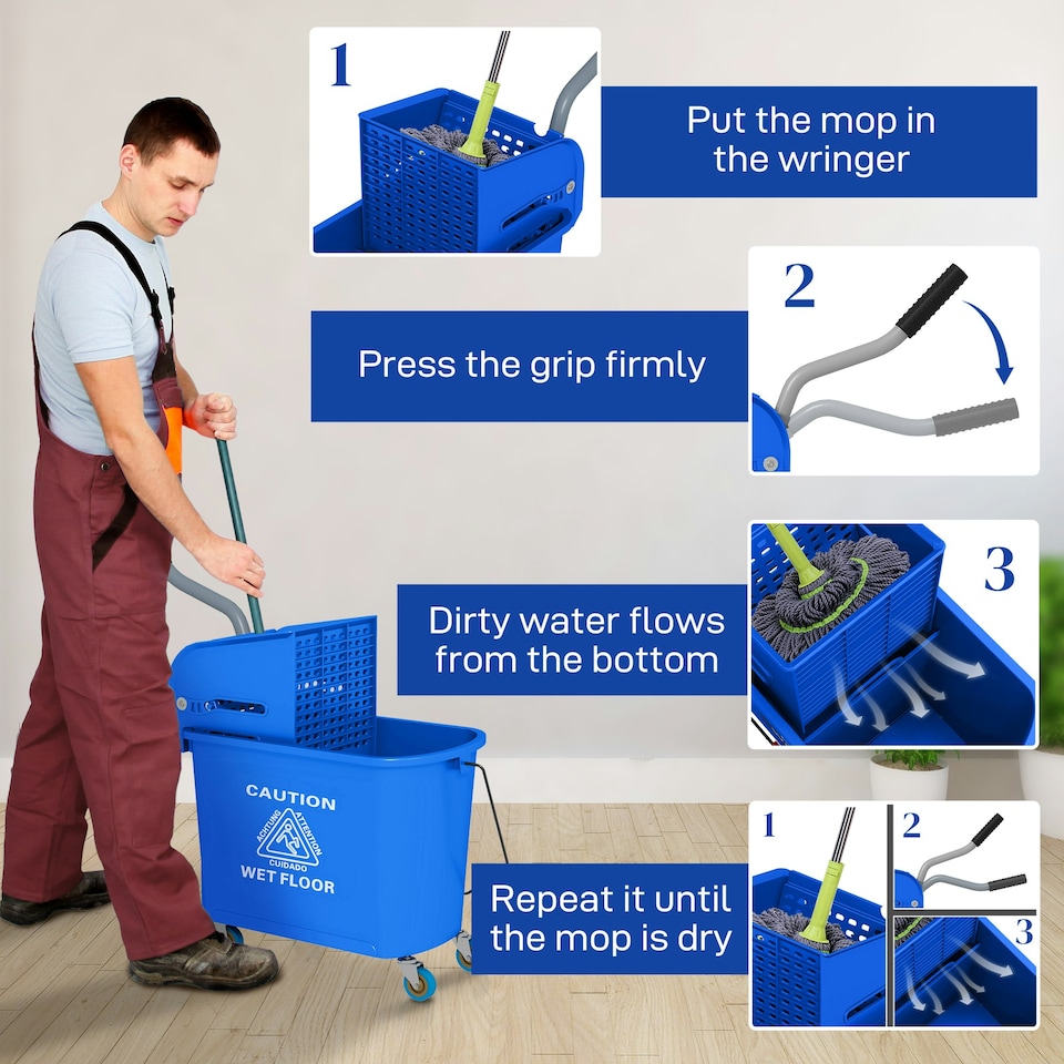 image 1 of HOMCOM 20L Compact Mop Bucket with Wringer on Wheels Black