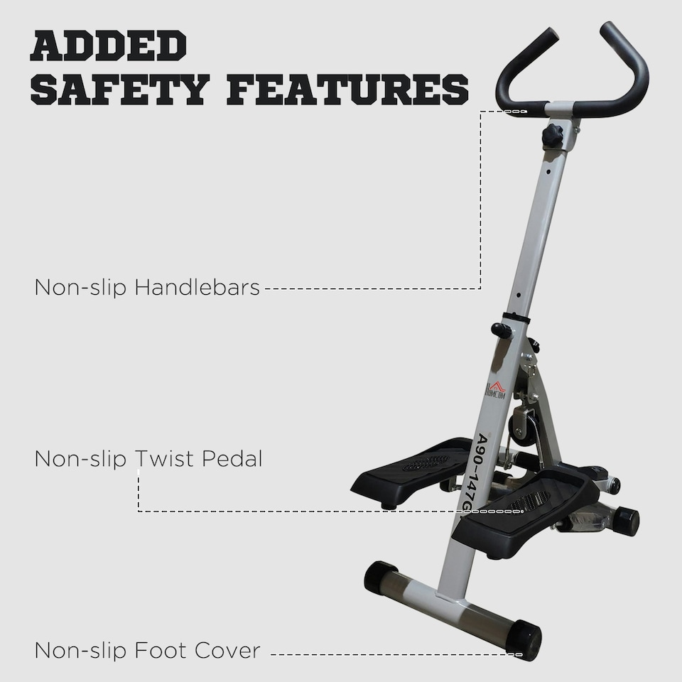 image 1 of HOMCOM Foldable Stepper Adjustable Step Machine w/ Handlebar LCD Display, White