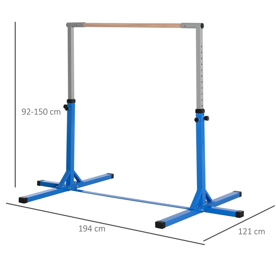 image 1 of HOMCOM Gymnastics Bar, Height Adjustable Gymnastics Horizontal Bar for Kids, Home Gym Training Children Junior Kip High Bar Fitness | Blue | Blue