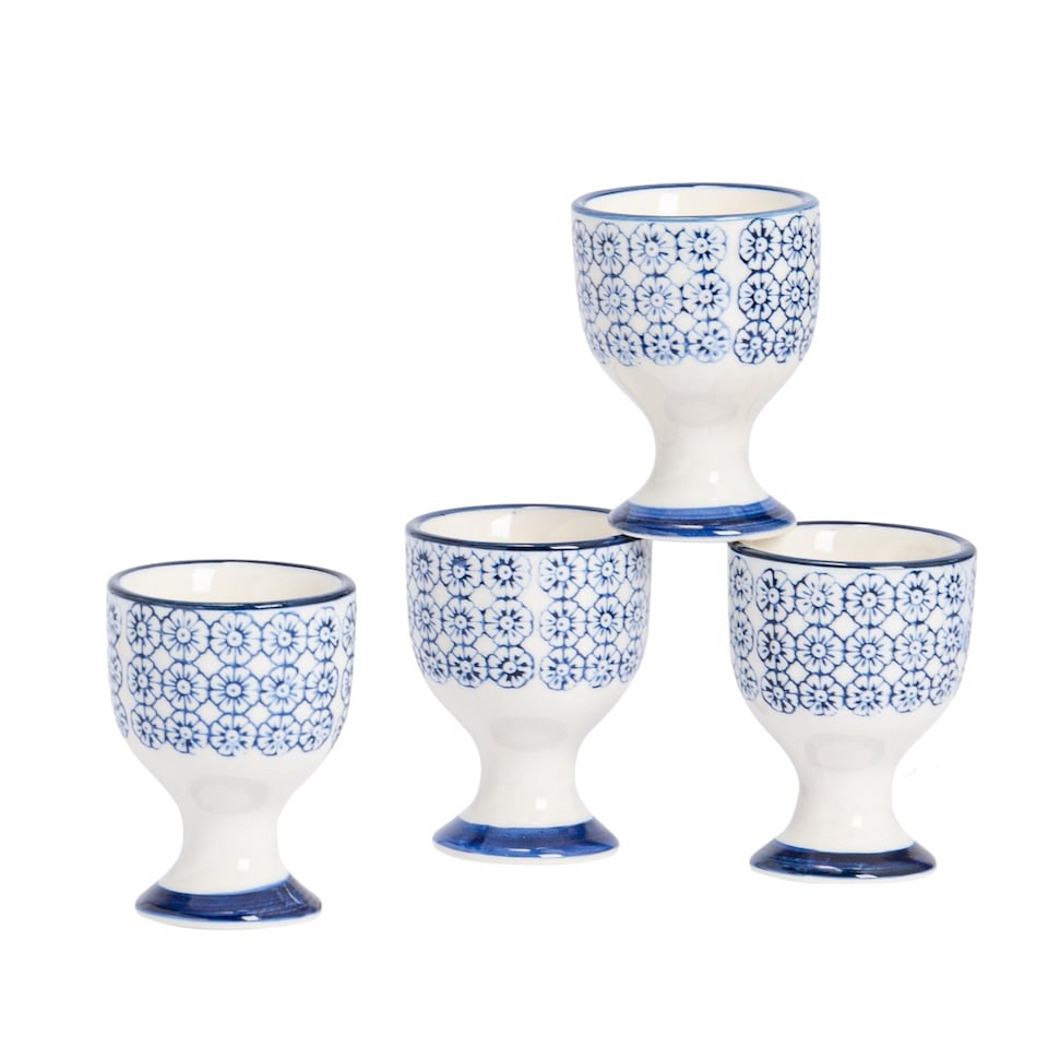 image 1 of Nicola Spring Hand-Printed Egg Cups - 5.5cm - Navy - Pack of 4