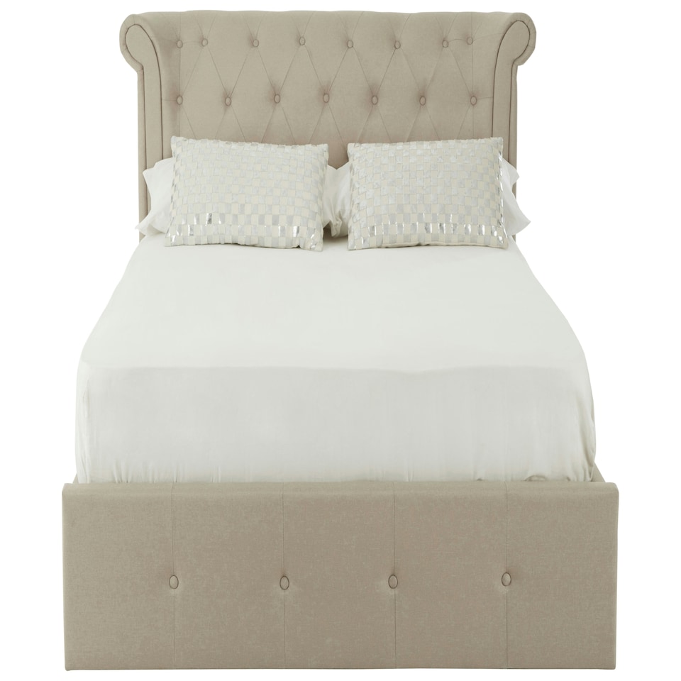 image 1 of Interiors By Premier Elegant Mink Double Ottoman Bed, Contemporary Winged Headboard Bedroom Bed, Ottoman Stud Detailed Bed