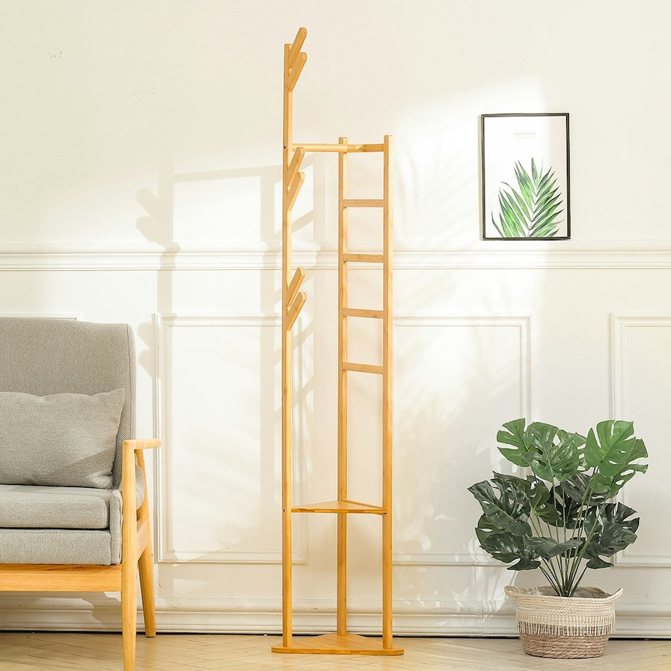 image 1 of Living and Home Bamboo Coat Rack Stand