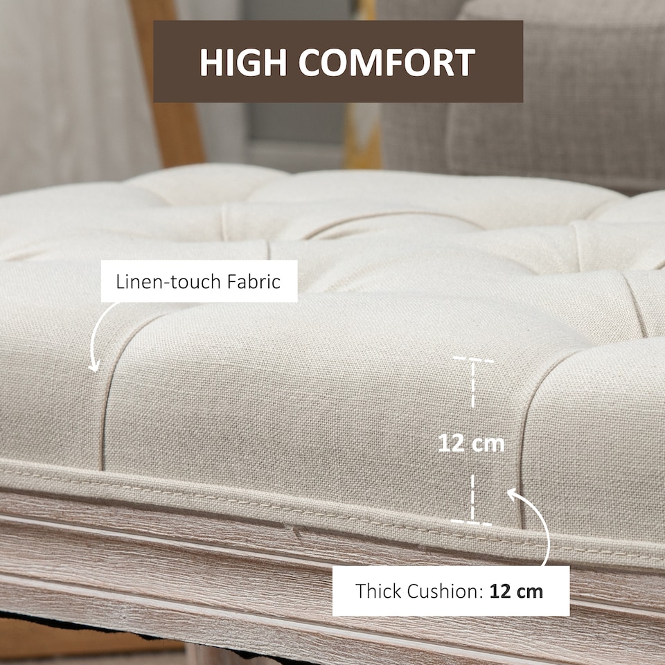 image 1 of HOMCOM Accent Bench Tufted Upholstered Foot Stool Linen-Touch Ottoman Cream