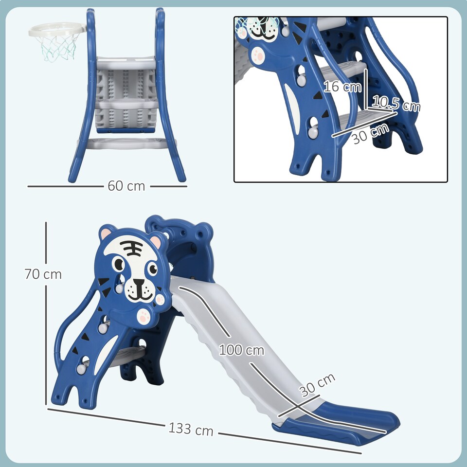 image 1 of AIYAPLAY Kids Slide with Basketball Hoop, Basketball, for 18-36 Months, Blue