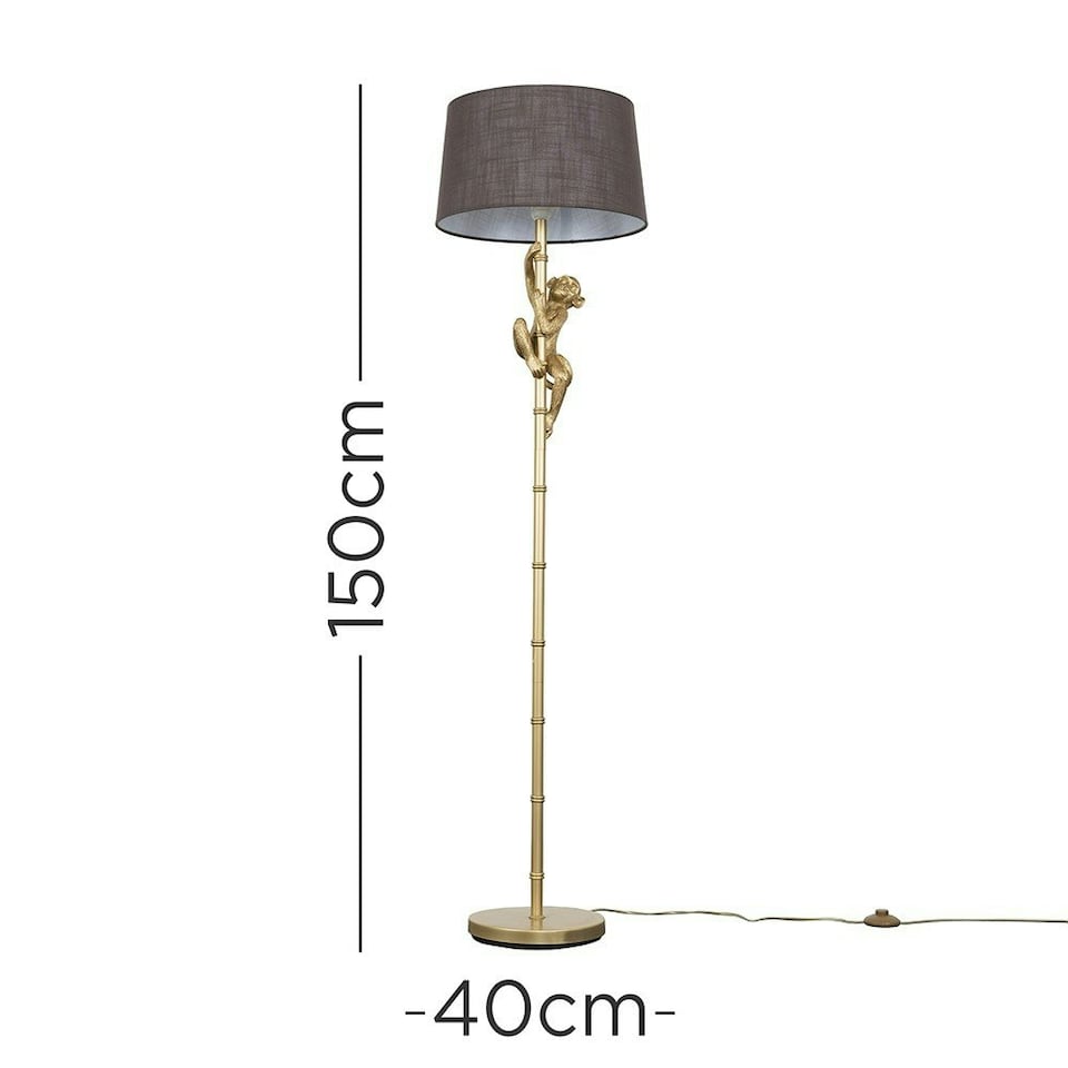 image 1 of ValueLights Monkey Painted Gold Floor Lamp with Grey Drum Shade and LED Bulb Grey