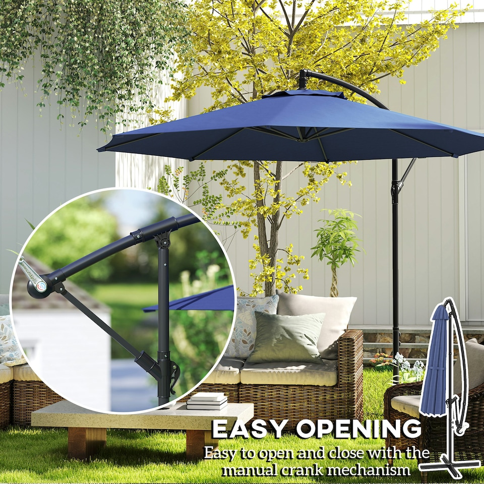 image 1 of Outsunny 3(m) Garden Banana Parasol Cantilever Umbrella w/Crank& Base