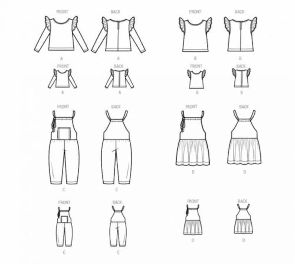 image 1 of Simplicity 9661 Paper Sewing Pattern – Children’s Tops, Dungarees, Dresses & Doll Clothes, Easy Dressmaking, Toy Making Pattern, Size A (3–4–5–6–7–8)