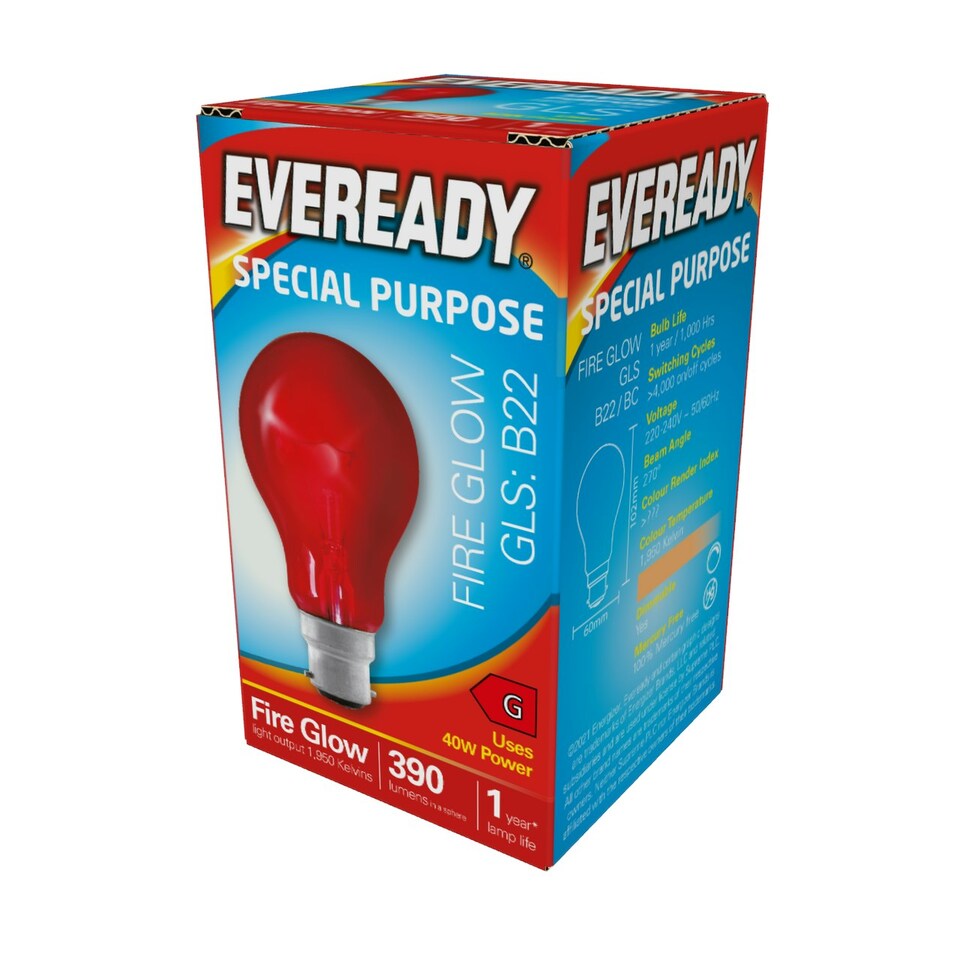 image 1 of Eveready B22 GLS 40W 1950k Fireglow Red Light Bulb - Pack of 3