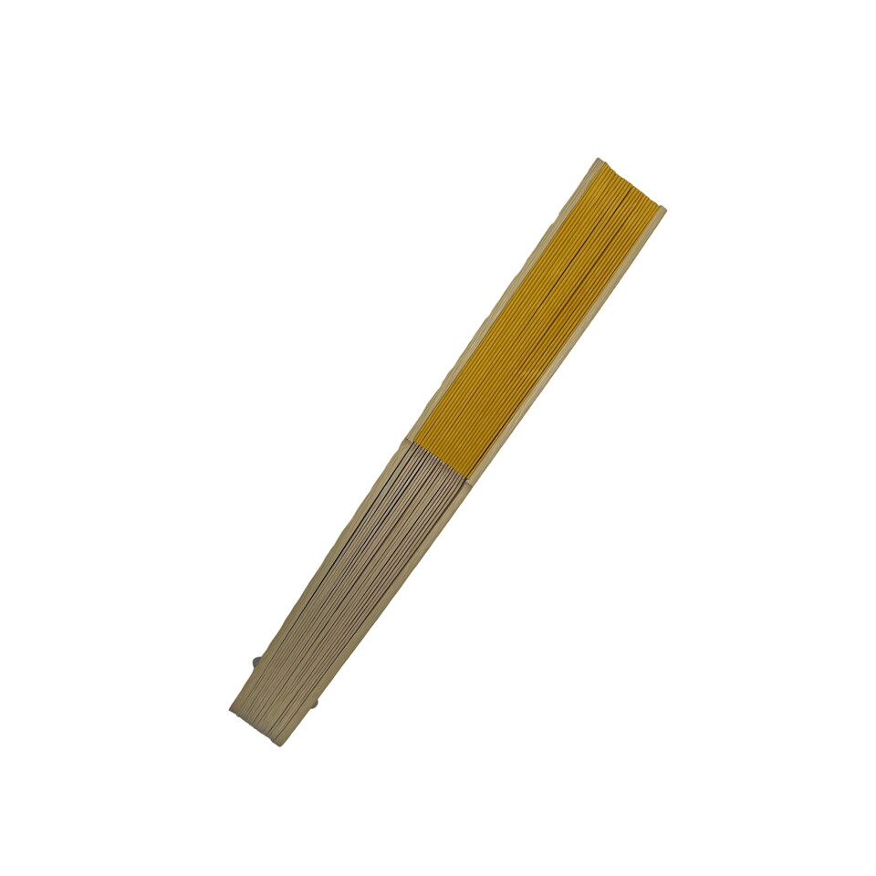 image 1 of Dark Yellow Paper Foldable Hand Held Bamboo Wooden Fan by Parev