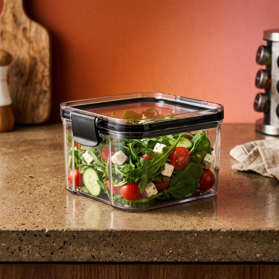 image 1 of Argon Tableware 3x Food Storage Containers - 460ml - Black Reusable Airtight Stackable Meal Prep Lunch Box with Clip-Lock Lid