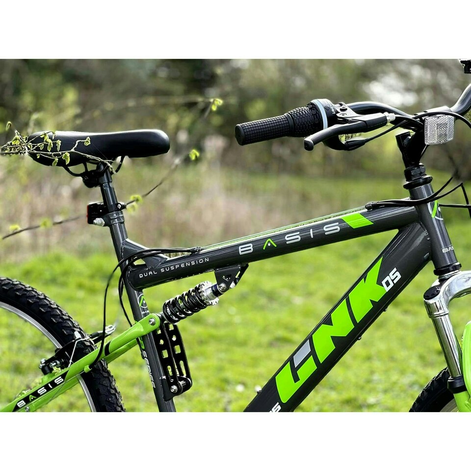 image 1 of Basis Link DS Full Suspension Mountain Bike, 26" Wheel - Graphite/Lime