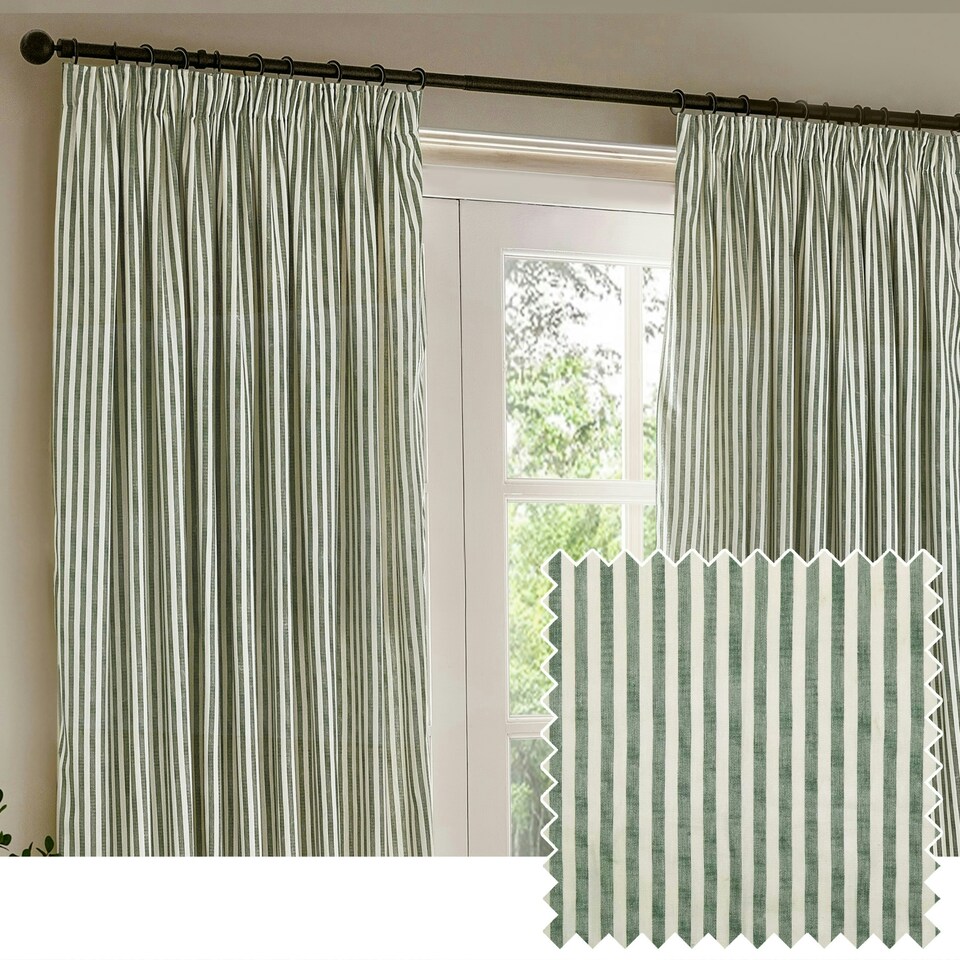 image 1 of Yard Hebden Striped Cotton Forest Pencil Pleat Curtains 229 x 183cm