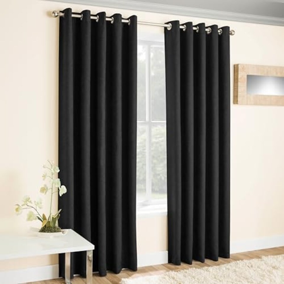 image 1 of Vogue Black Curtains 46 x 90 inch (117 x 229 cm) Room Darkening Eyelet Thermal Noise Reducing Curtains for Bedroom and Living Room