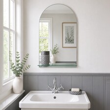 Showerdrape Greenwich Arched Oval Wall Mounted Frameless Bathroom Mirror with Vanity Shelf 70 x 50cm | Chrome | Mirror | 1