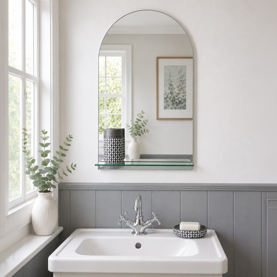 image 1 of Showerdrape Greenwich Arched Oval Wall Mounted Frameless Bathroom Mirror with Vanity Shelf 70 x 50cm | Chrome | Mirror | 1