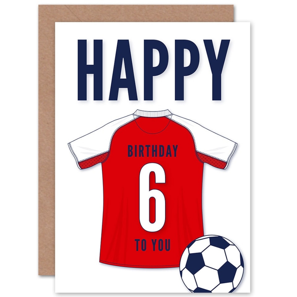 image 1 of Football Strip Kit Red White Jersey Age 6 Year Old Child Kids 6th Birthday Card