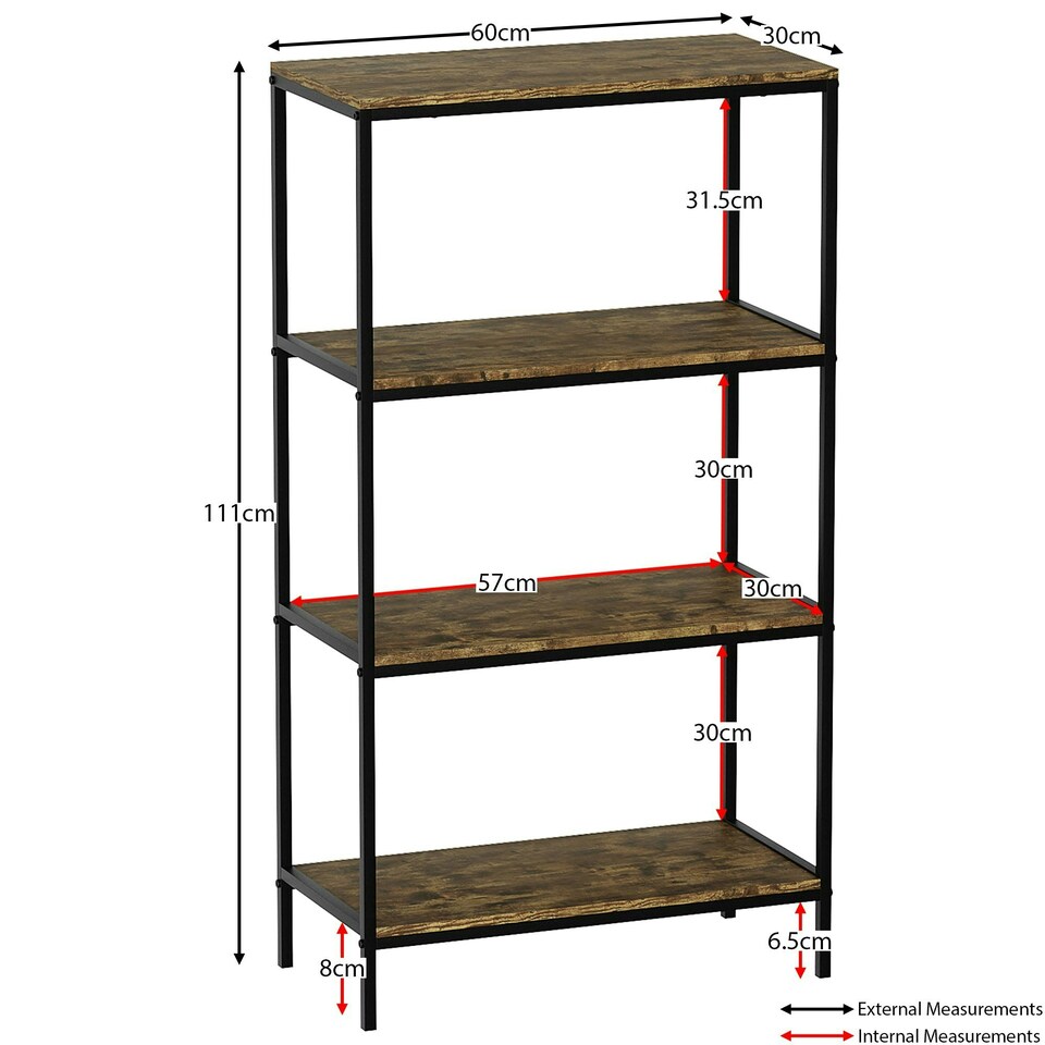 image 1 of Vida Designs Brooklyn 4 Tier Bookcase Industrial Style Display Storage, Dark Wood